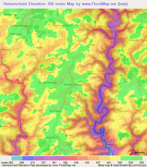 Heinerscheid,Luxembourg Elevation Map