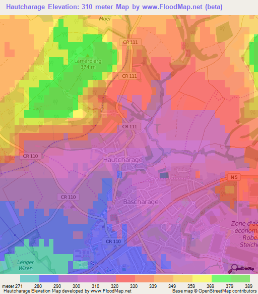 Hautcharage,Luxembourg Elevation Map