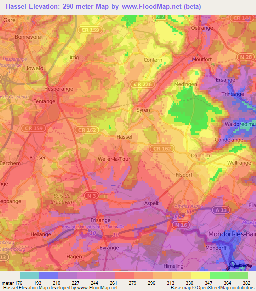 Hassel,Luxembourg Elevation Map