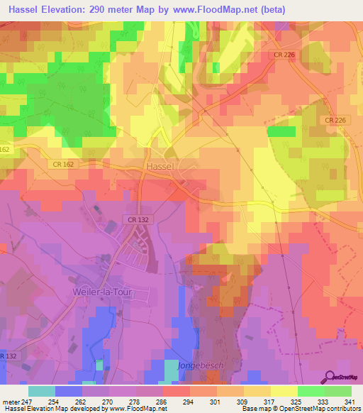 Hassel,Luxembourg Elevation Map