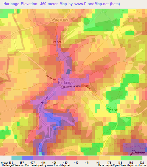 Harlange,Luxembourg Elevation Map