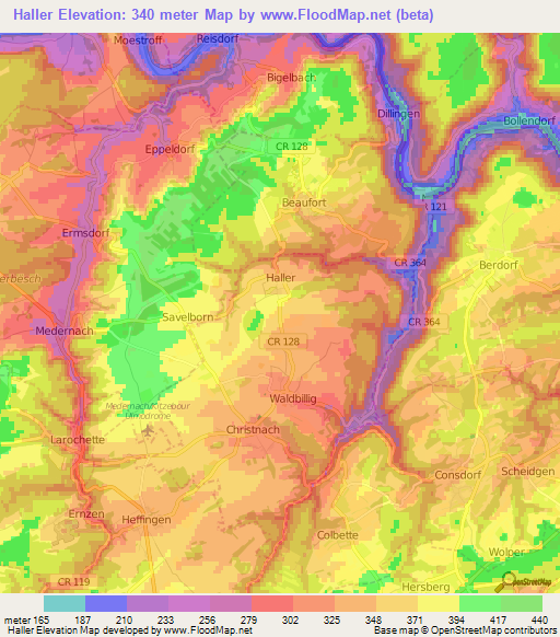 Haller,Luxembourg Elevation Map