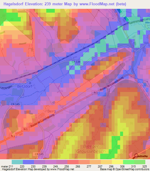 Hagelsdorf,Luxembourg Elevation Map