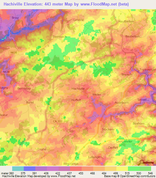 Hachiville,Luxembourg Elevation Map