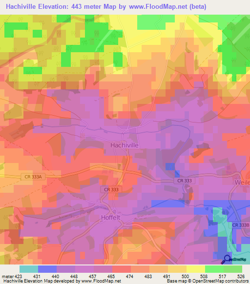 Hachiville,Luxembourg Elevation Map