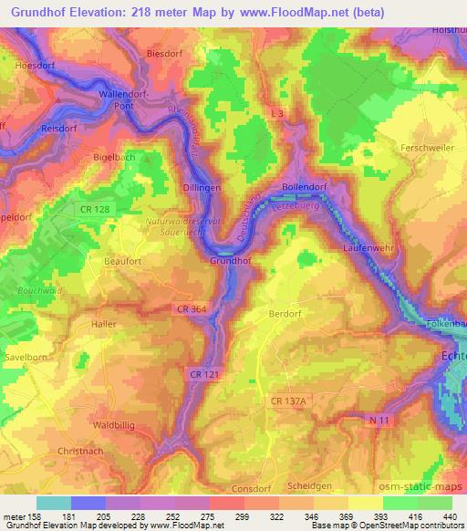 Grundhof,Luxembourg Elevation Map