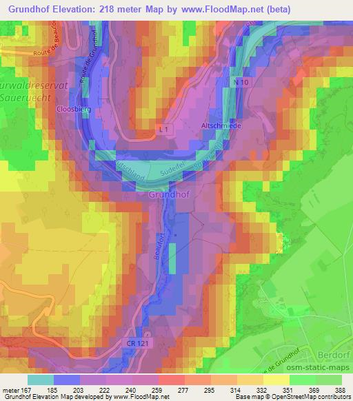 Grundhof,Luxembourg Elevation Map
