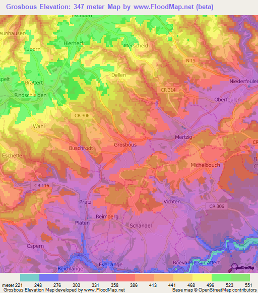 Grosbous,Luxembourg Elevation Map