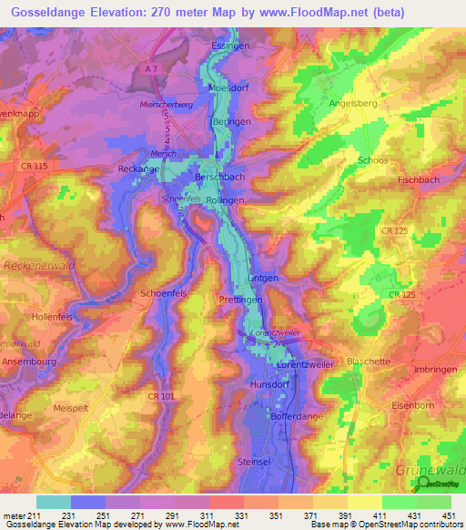 Gosseldange,Luxembourg Elevation Map