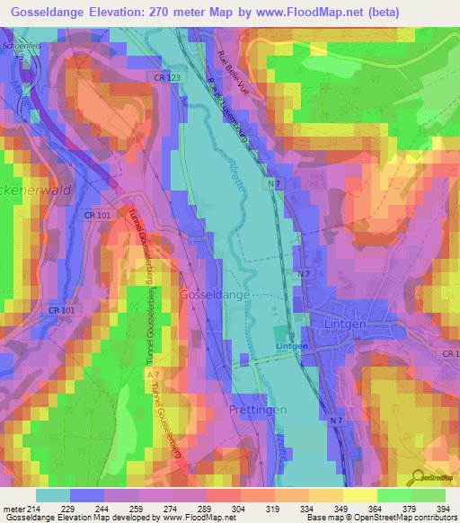 Gosseldange,Luxembourg Elevation Map