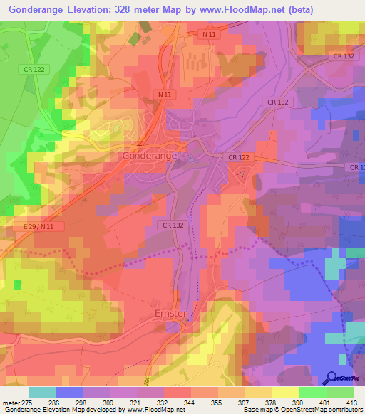 Gonderange,Luxembourg Elevation Map