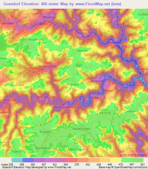 Goesdorf,Luxembourg Elevation Map