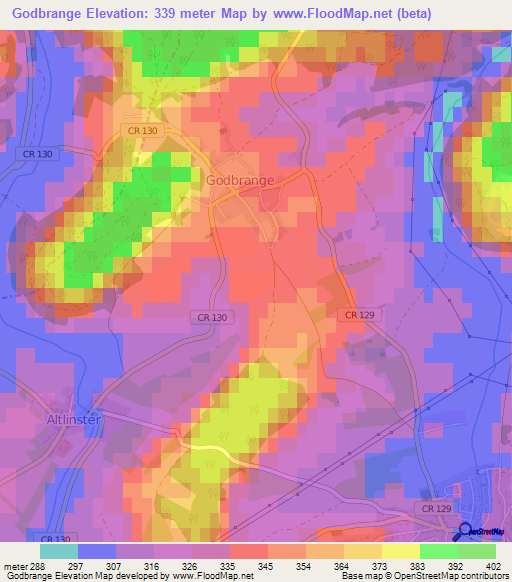 Godbrange,Luxembourg Elevation Map