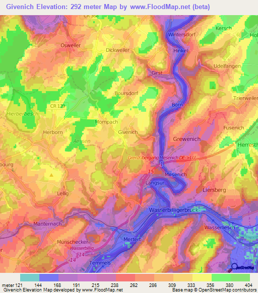 Givenich,Luxembourg Elevation Map