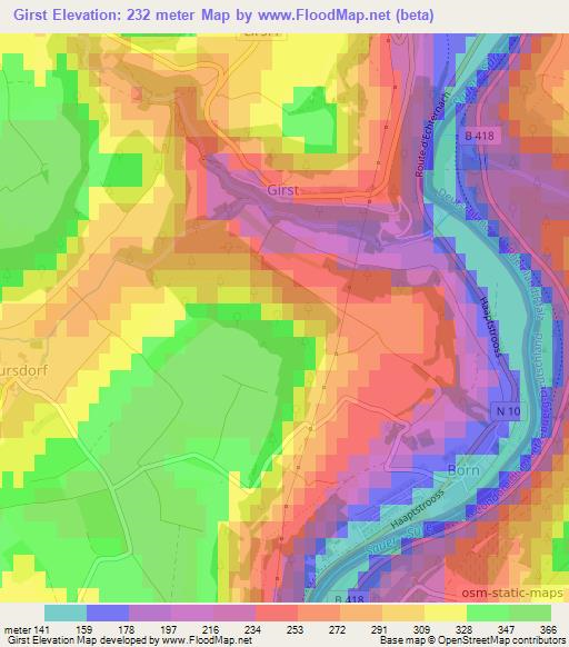 Girst,Luxembourg Elevation Map