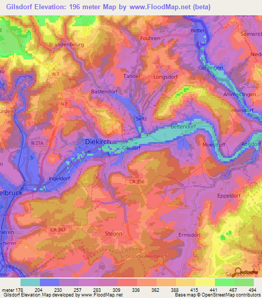 Gilsdorf,Luxembourg Elevation Map