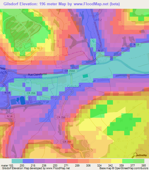Gilsdorf,Luxembourg Elevation Map