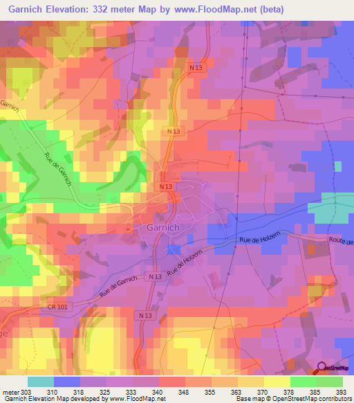 Garnich,Luxembourg Elevation Map