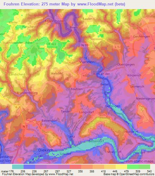 Fouhren,Luxembourg Elevation Map
