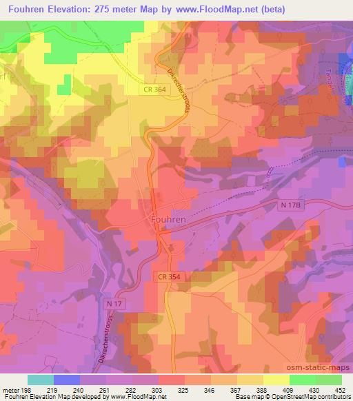 Fouhren,Luxembourg Elevation Map