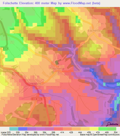 Folschette,Luxembourg Elevation Map