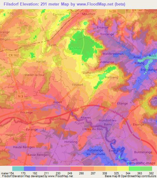 Filsdorf,Luxembourg Elevation Map
