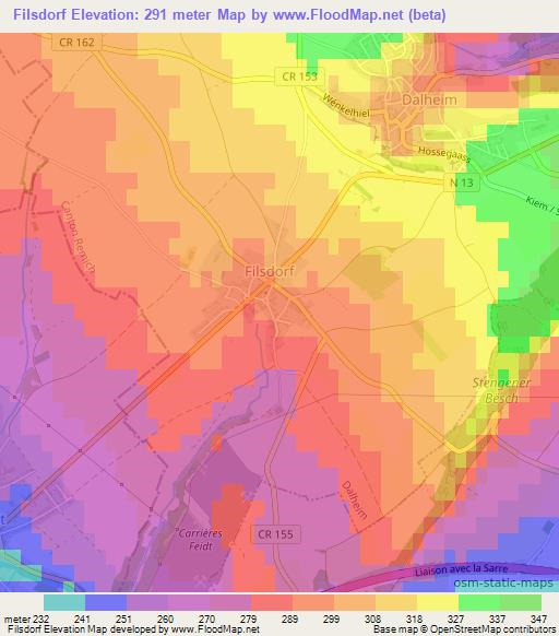 Filsdorf,Luxembourg Elevation Map