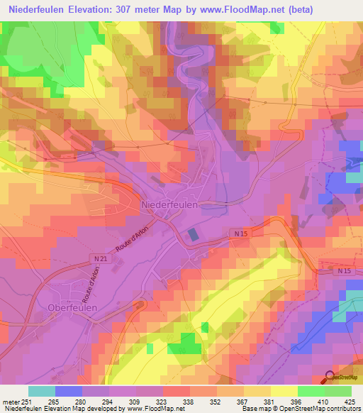 Niederfeulen,Luxembourg Elevation Map