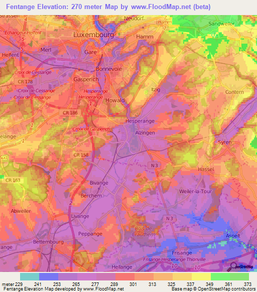 Fentange,Luxembourg Elevation Map
