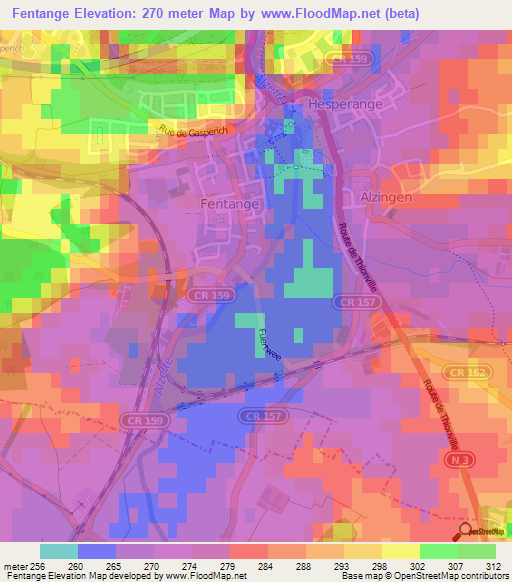 Fentange,Luxembourg Elevation Map