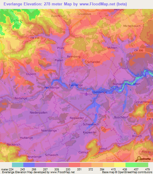 Everlange,Luxembourg Elevation Map