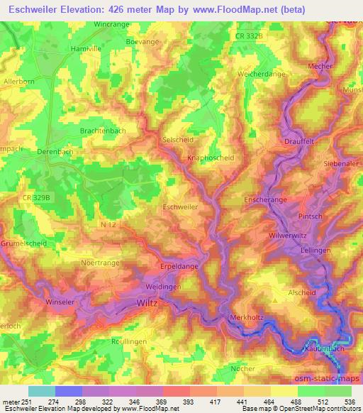 Eschweiler,Luxembourg Elevation Map