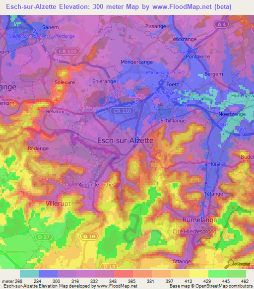 Esch-sur-Alzette,Luxembourg Elevation Map