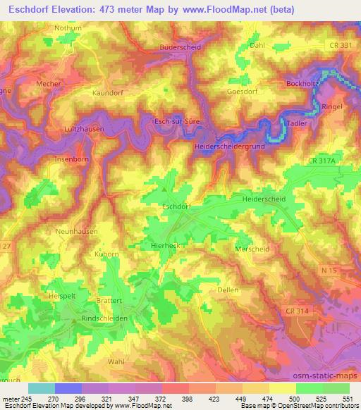 Eschdorf,Luxembourg Elevation Map