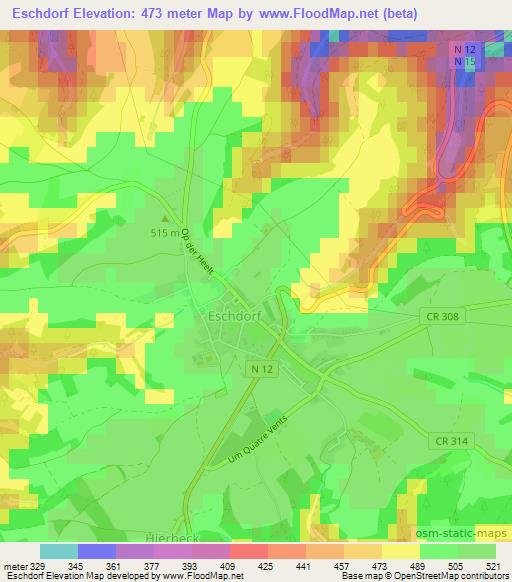 Eschdorf,Luxembourg Elevation Map