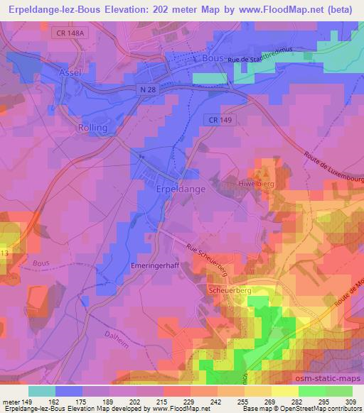 Erpeldange-lez-Bous,Luxembourg Elevation Map