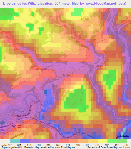 Erpeldange-les-Wiltz,Luxembourg Elevation Map