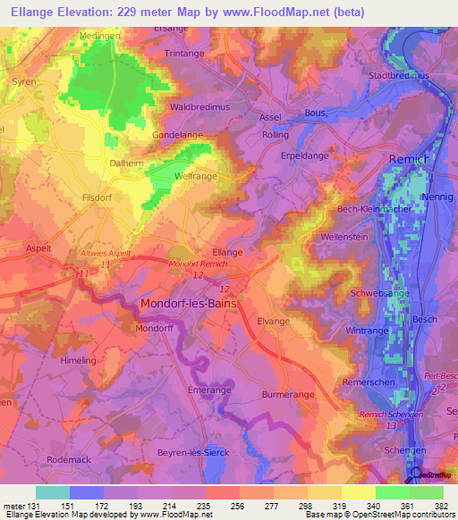 Ellange,Luxembourg Elevation Map