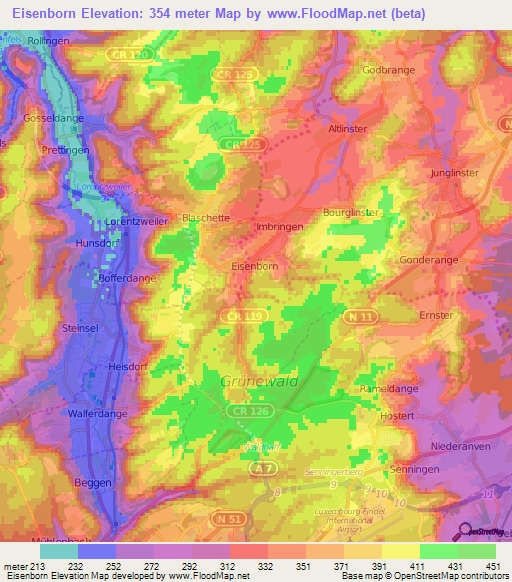 Eisenborn,Luxembourg Elevation Map