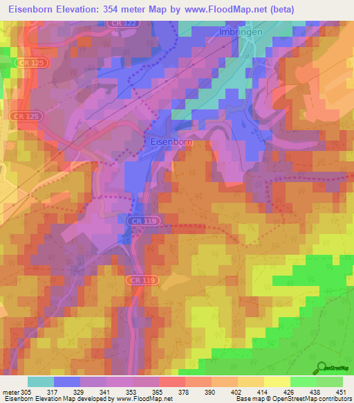 Eisenborn,Luxembourg Elevation Map