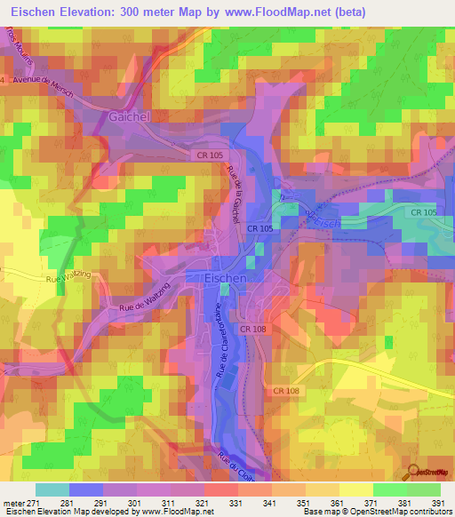 Eischen,Luxembourg Elevation Map