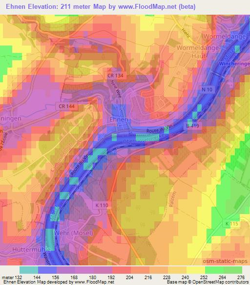 Ehnen,Luxembourg Elevation Map