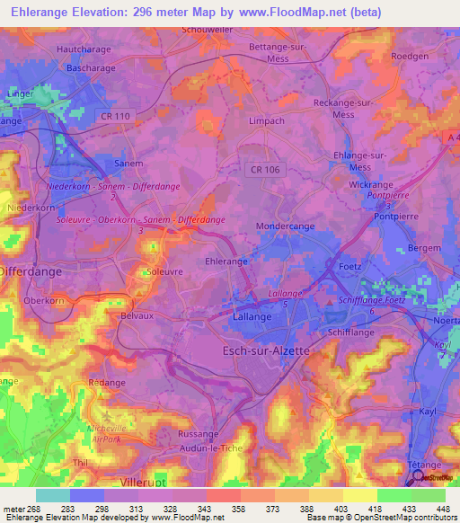 Ehlerange,Luxembourg Elevation Map