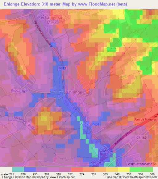 Ehlange,Luxembourg Elevation Map