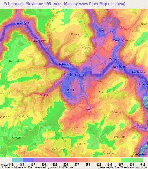 Echternach,Luxembourg Elevation Map
