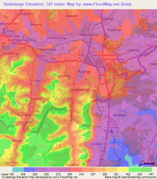 Dudelange,Luxembourg Elevation Map