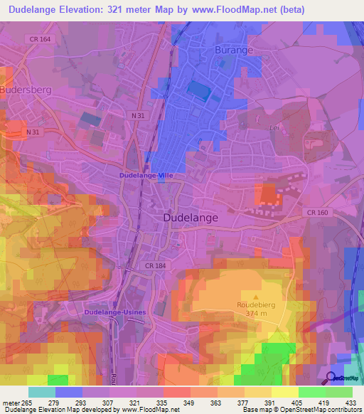 Dudelange,Luxembourg Elevation Map
