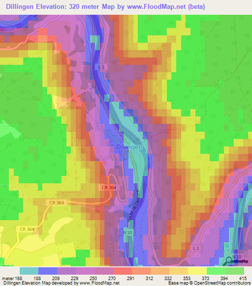Dillingen,Luxembourg Elevation Map