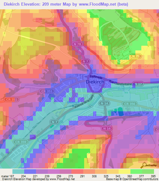 Diekirch,Luxembourg Elevation Map