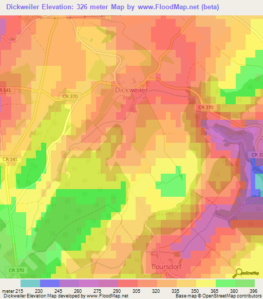 Dickweiler,Luxembourg Elevation Map
